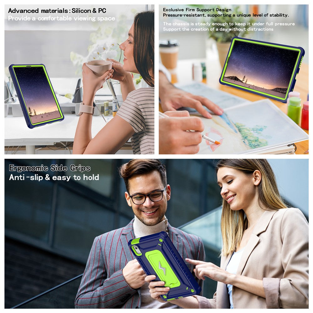 For Lenovo Nook 9 inch (2024) / Tab M9 TB-310FU TB-310FX Case Kickstand PC + Silicone Tablet Cover with Shoulder Strap - Navy Blue + Yellowgreen