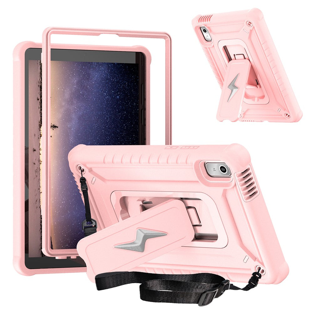 For Lenovo Nook 9 inch (2024) / Tab M9 TB-310FU TB-310FX Case Kickstand PC + Silicone Tablet Cover with Shoulder Strap - Rose Gold