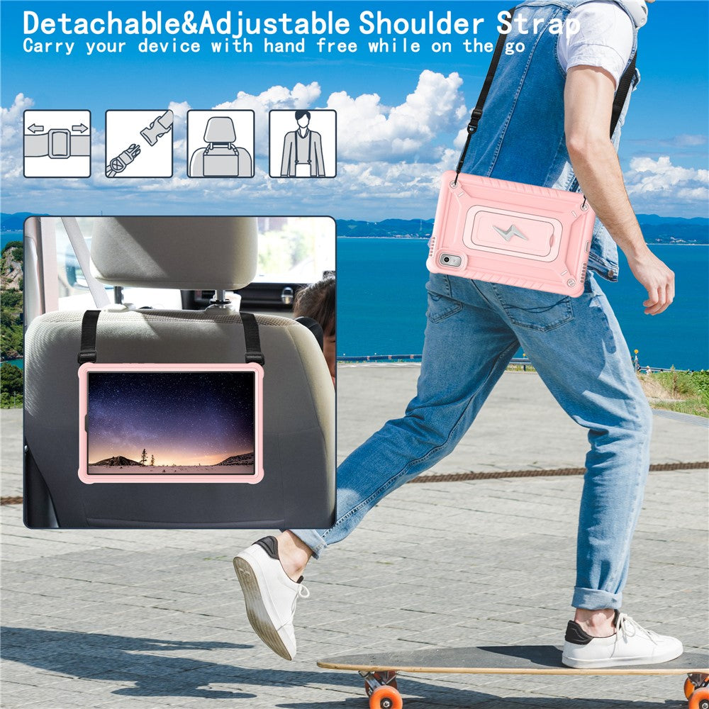 For Lenovo Nook 9 inch (2024) / Tab M9 TB-310FU TB-310FX Case Kickstand PC + Silicone Tablet Cover with Shoulder Strap - Rose Gold