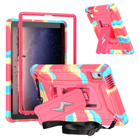 For Lenovo Nook 9 inch (2024) / Tab M9 TB-310FU TB-310FX Case Kickstand PC + Silicone Tablet Cover with Shoulder Strap - Camouflage Rose + Rose