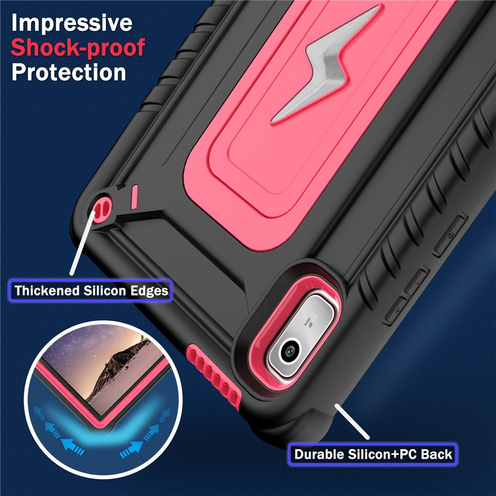 For Lenovo Nook 9 inch (2024) / Tab M9 TB-310FU TB-310FX Case Kickstand PC + Silicone Tablet Cover with Shoulder Strap - Black + Rose