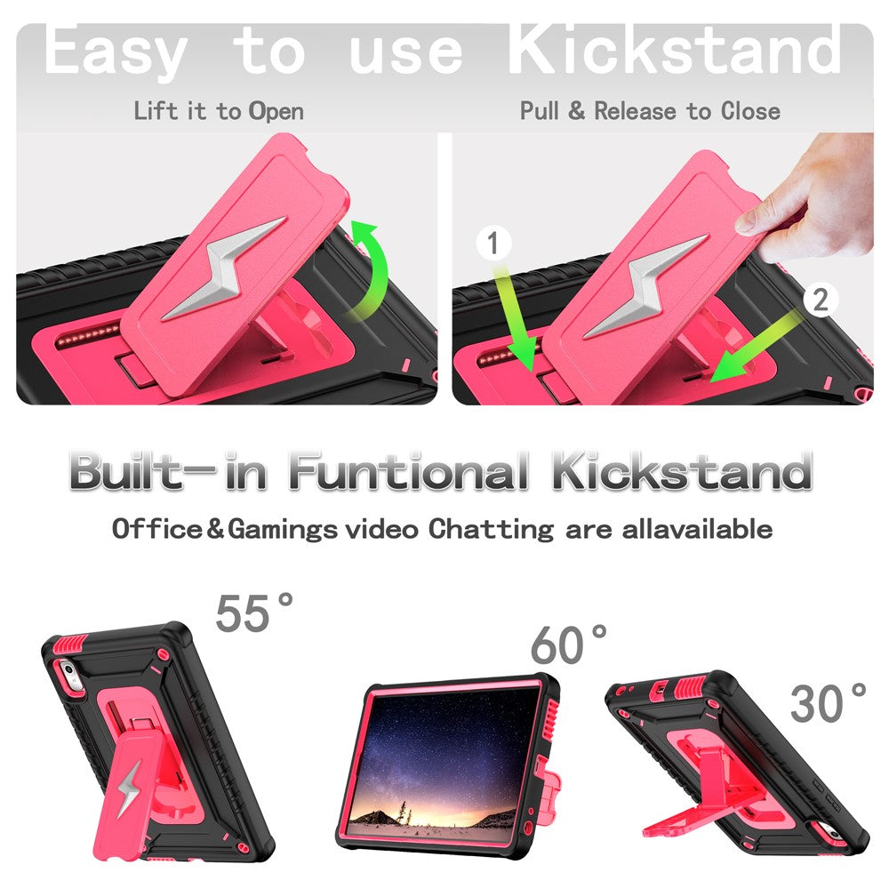 For Lenovo Nook 9 inch (2024) / Tab M9 TB-310FU TB-310FX Case Kickstand PC + Silicone Tablet Cover with Shoulder Strap - Black + Rose
