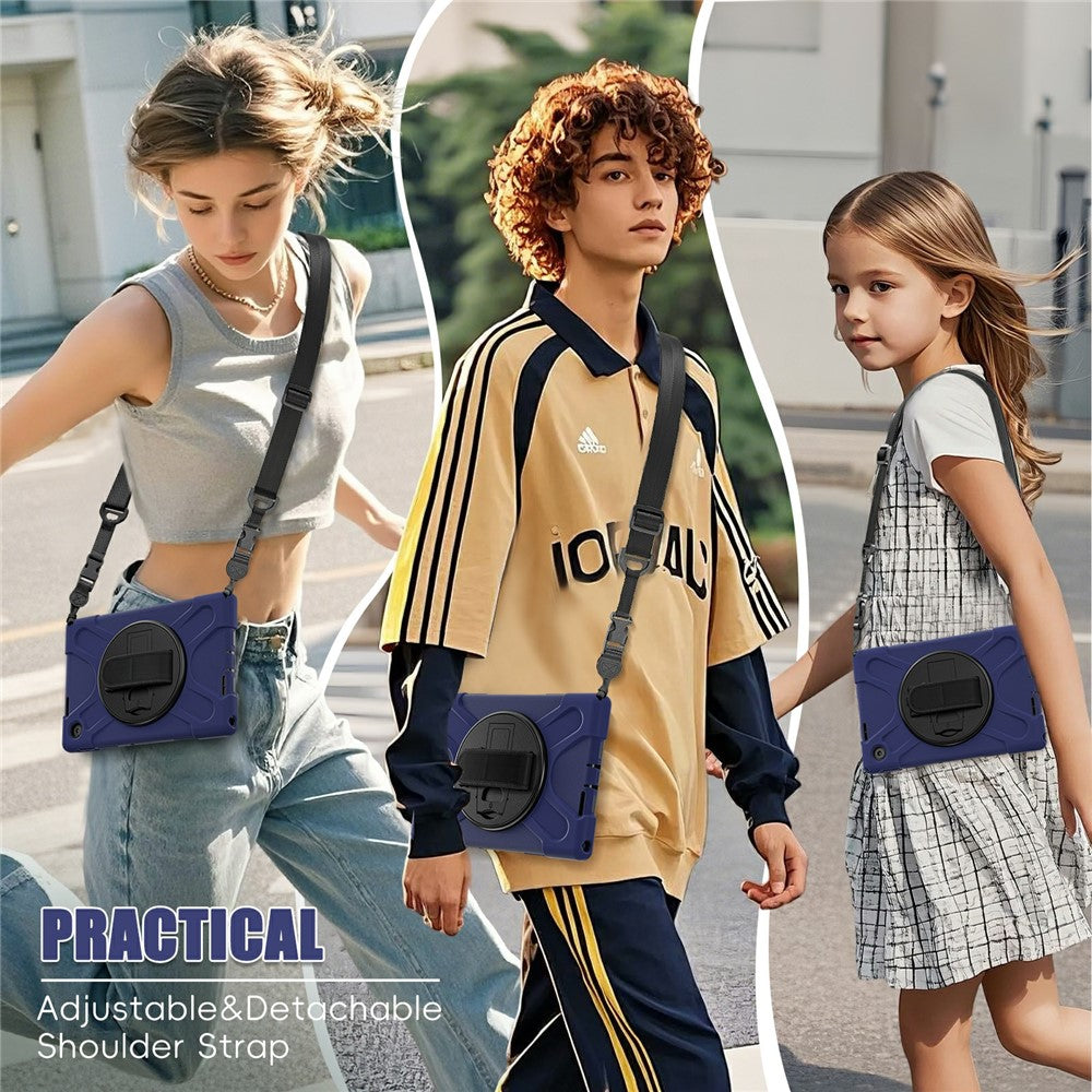 For Lenovo Tab 10.1 (2025) TB311XU / Zhaoyang K10C Kickstand Case TPU PC Silicone Tablet Cover with Shoulder Strap - Navy Blue