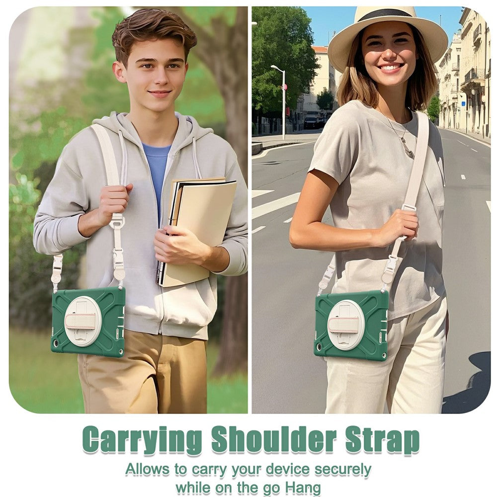 For Lenovo Tab 10.1 (2025) TB311XU / Zhaoyang K10C Kickstand Case TPU PC Silicone Tablet Cover with Shoulder Strap - Emerald Green