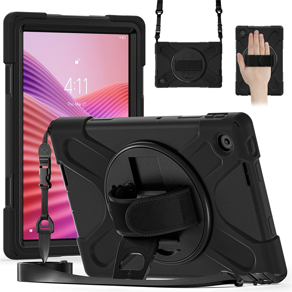 For Lenovo Tab 10.1 (2025) TB311XU / Zhaoyang K10C Kickstand Case TPU PC Silicone Tablet Cover with Shoulder Strap - Black