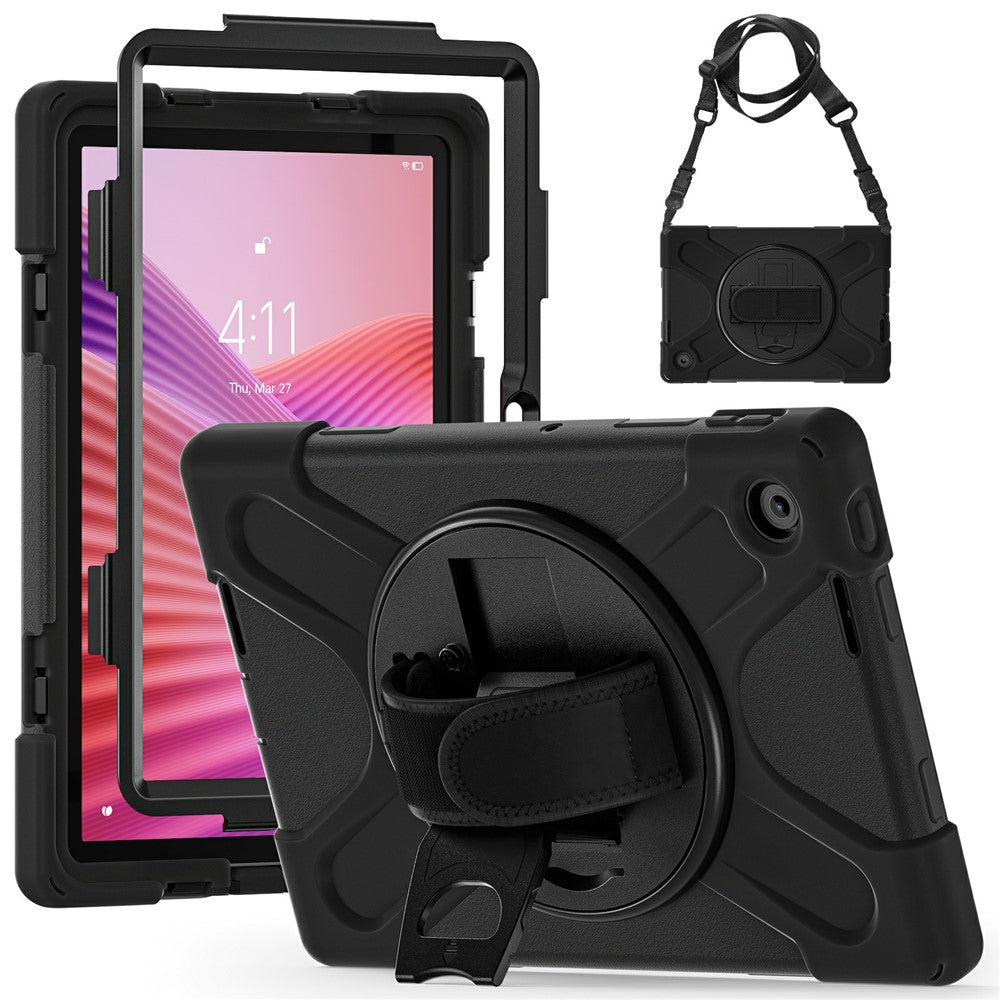 For Lenovo Tab 10.1 (2025) TB311XU / Zhaoyang K10C Kickstand Case TPU PC Silicone Tablet Cover with Shoulder Strap - Black