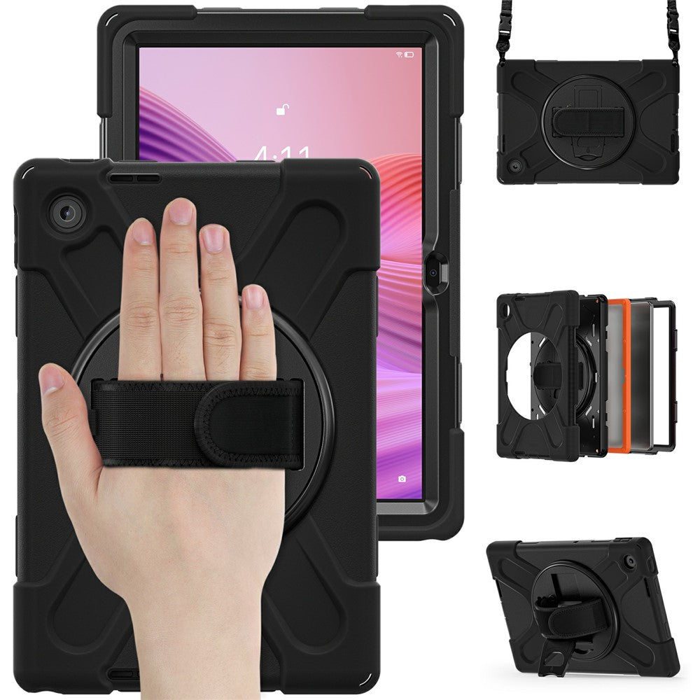 For Lenovo Tab 10.1 (2025) TB311XU / Zhaoyang K10C Kickstand Case TPU PC Silicone Tablet Cover with Shoulder Strap - Black
