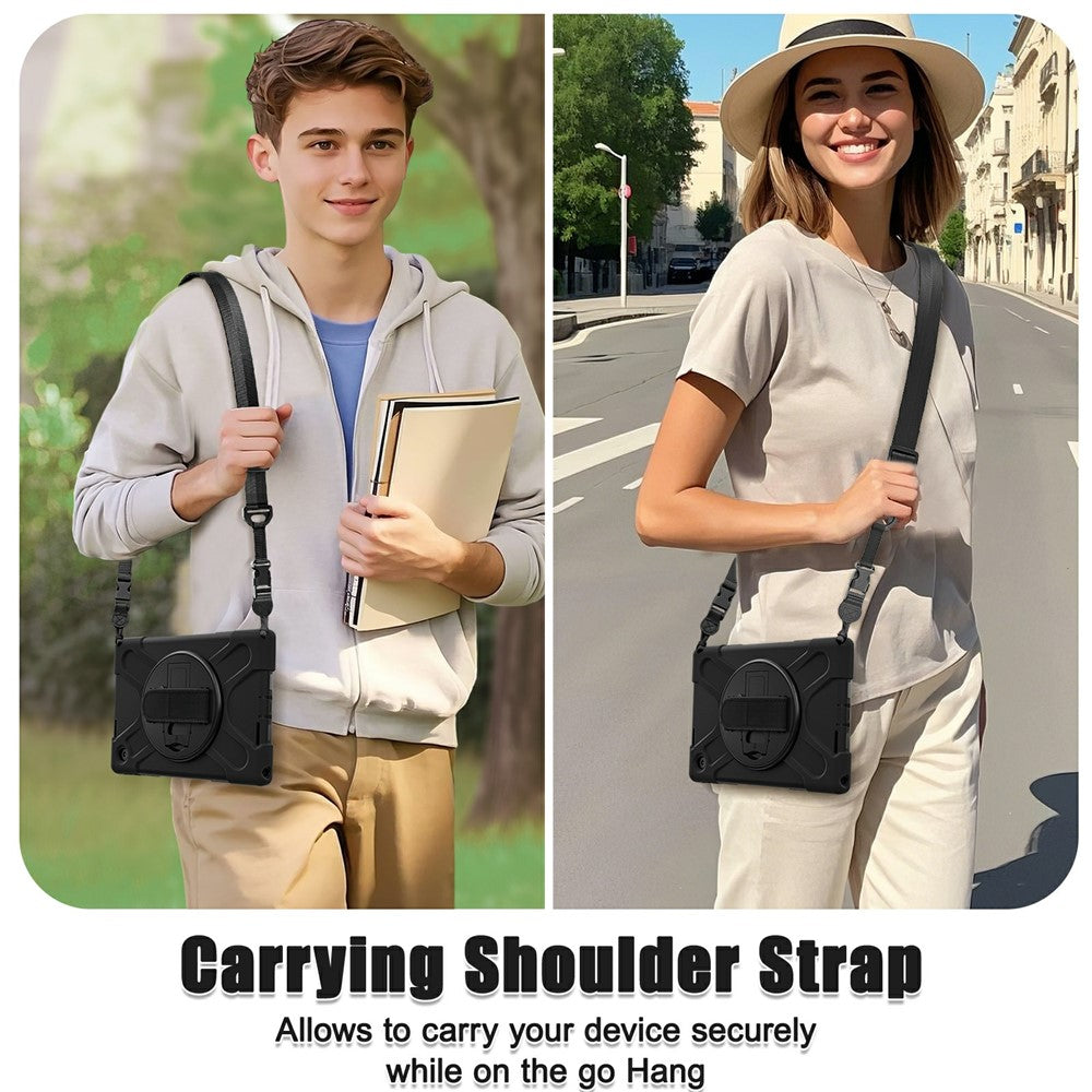 For Lenovo Tab 10.1 (2025) TB311XU / Zhaoyang K10C Kickstand Case TPU PC Silicone Tablet Cover with Shoulder Strap - Black