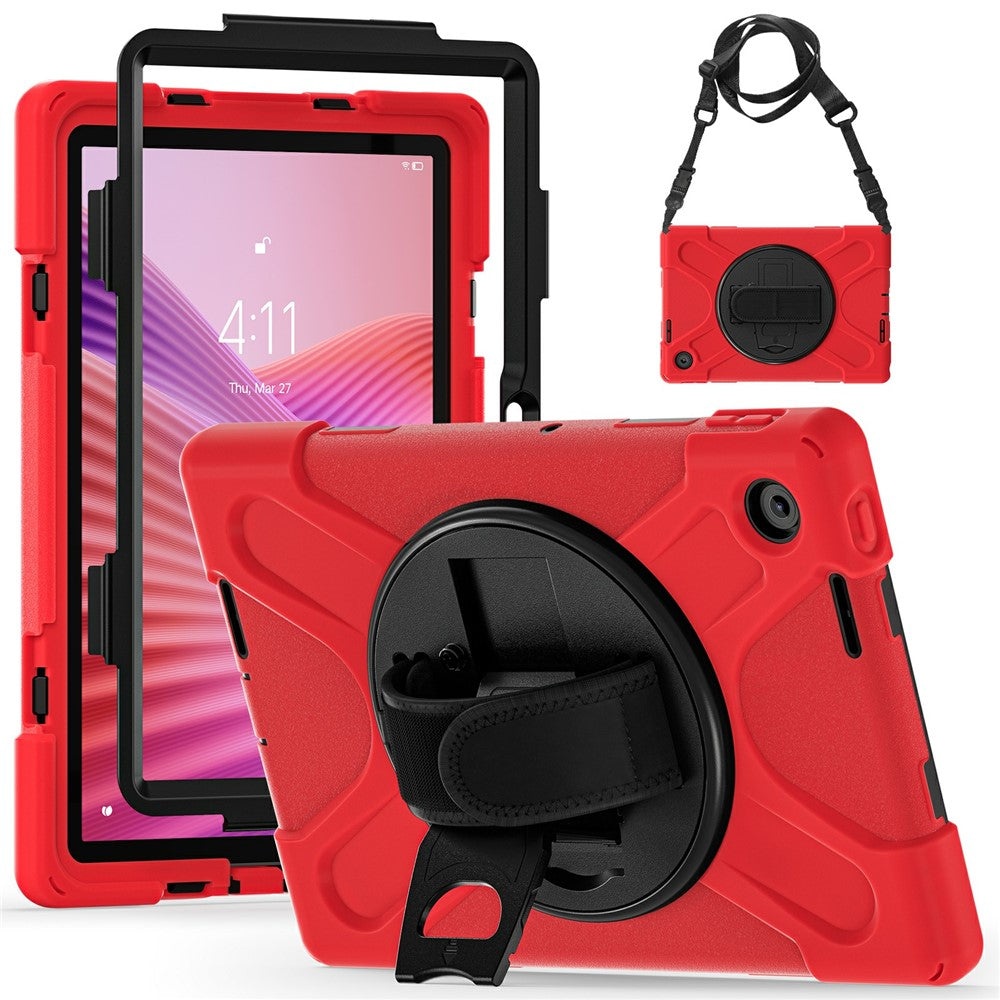 For Lenovo Tab 10.1 (2025) TB311XU / Zhaoyang K10C Kickstand Case TPU PC Silicone Tablet Cover with Shoulder Strap - Red