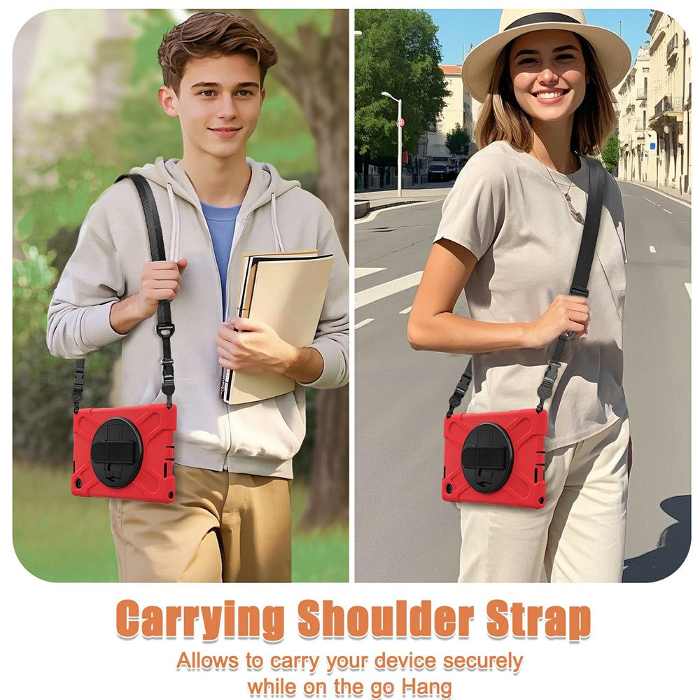 For Lenovo Tab 10.1 (2025) TB311XU / Zhaoyang K10C Kickstand Case TPU PC Silicone Tablet Cover with Shoulder Strap - Red
