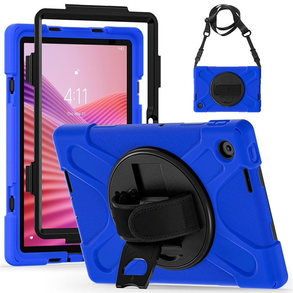 For Lenovo Tab 10.1 (2025) TB311XU / Zhaoyang K10C Kickstand Case TPU PC Silicone Tablet Cover with Shoulder Strap - Blue