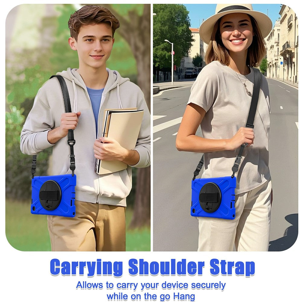 For Lenovo Tab 10.1 (2025) TB311XU / Zhaoyang K10C Kickstand Case TPU PC Silicone Tablet Cover with Shoulder Strap - Blue