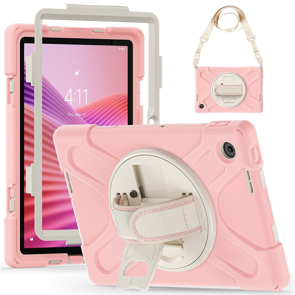 For Lenovo Tab 10.1 (2025) TB311XU / Zhaoyang K10C Kickstand Case TPU PC Silicone Tablet Cover with Shoulder Strap - Pink