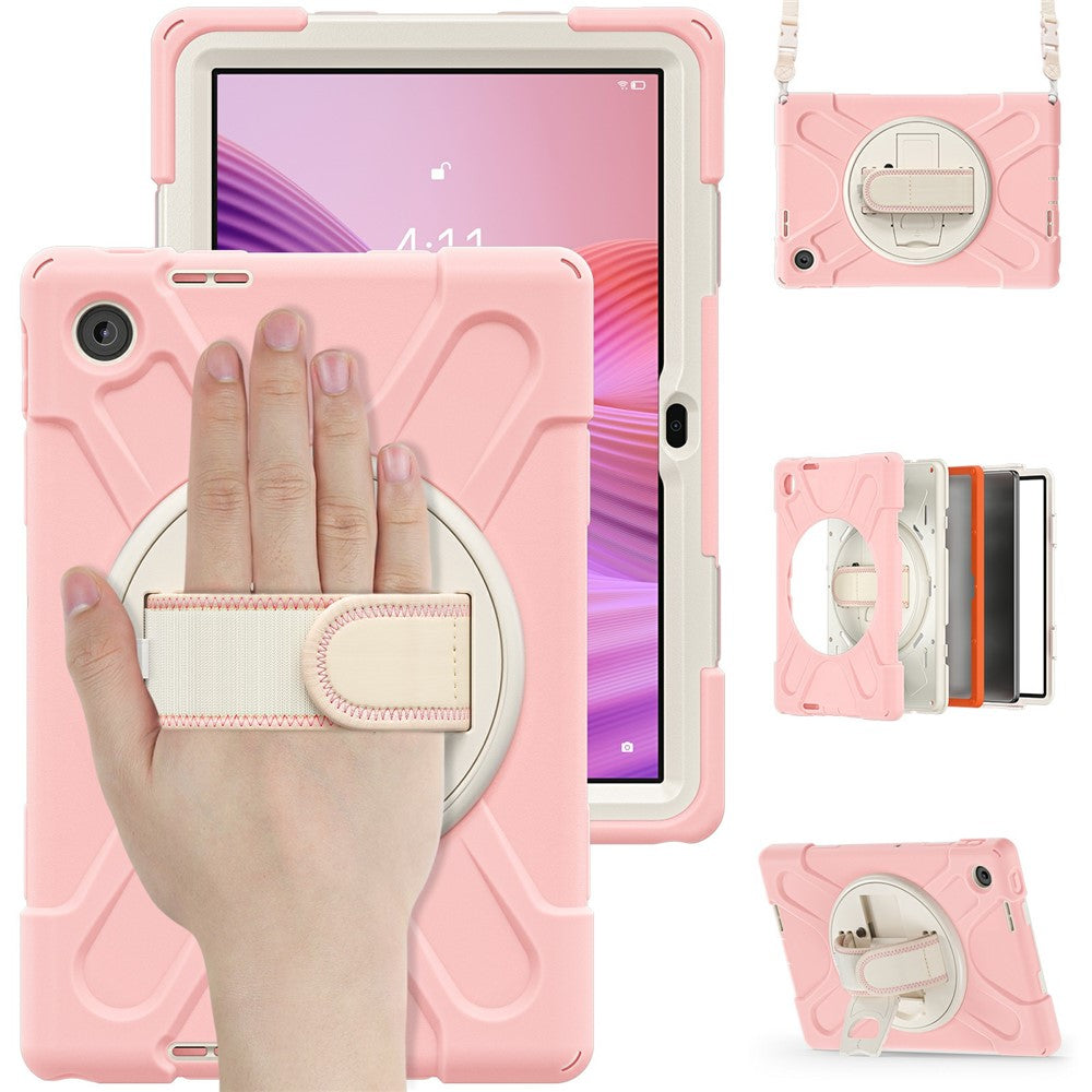 For Lenovo Tab 10.1 (2025) TB311XU / Zhaoyang K10C Kickstand Case TPU PC Silicone Tablet Cover with Shoulder Strap - Pink
