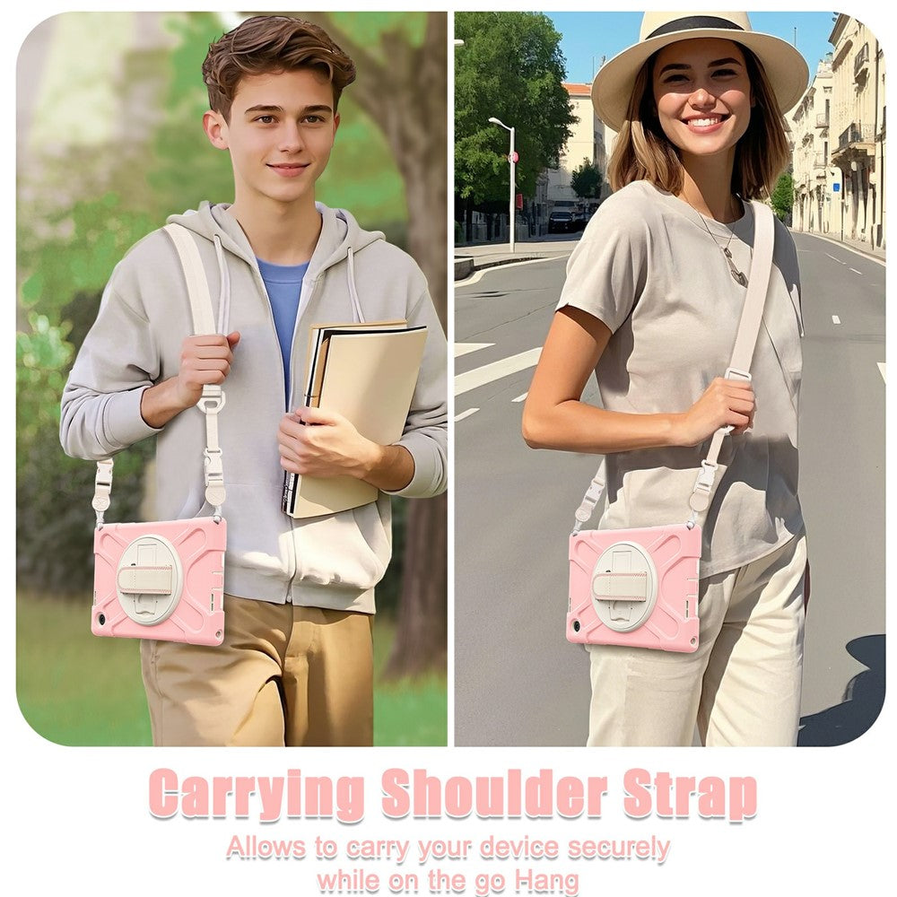 For Lenovo Tab 10.1 (2025) TB311XU / Zhaoyang K10C Kickstand Case TPU PC Silicone Tablet Cover with Shoulder Strap - Pink
