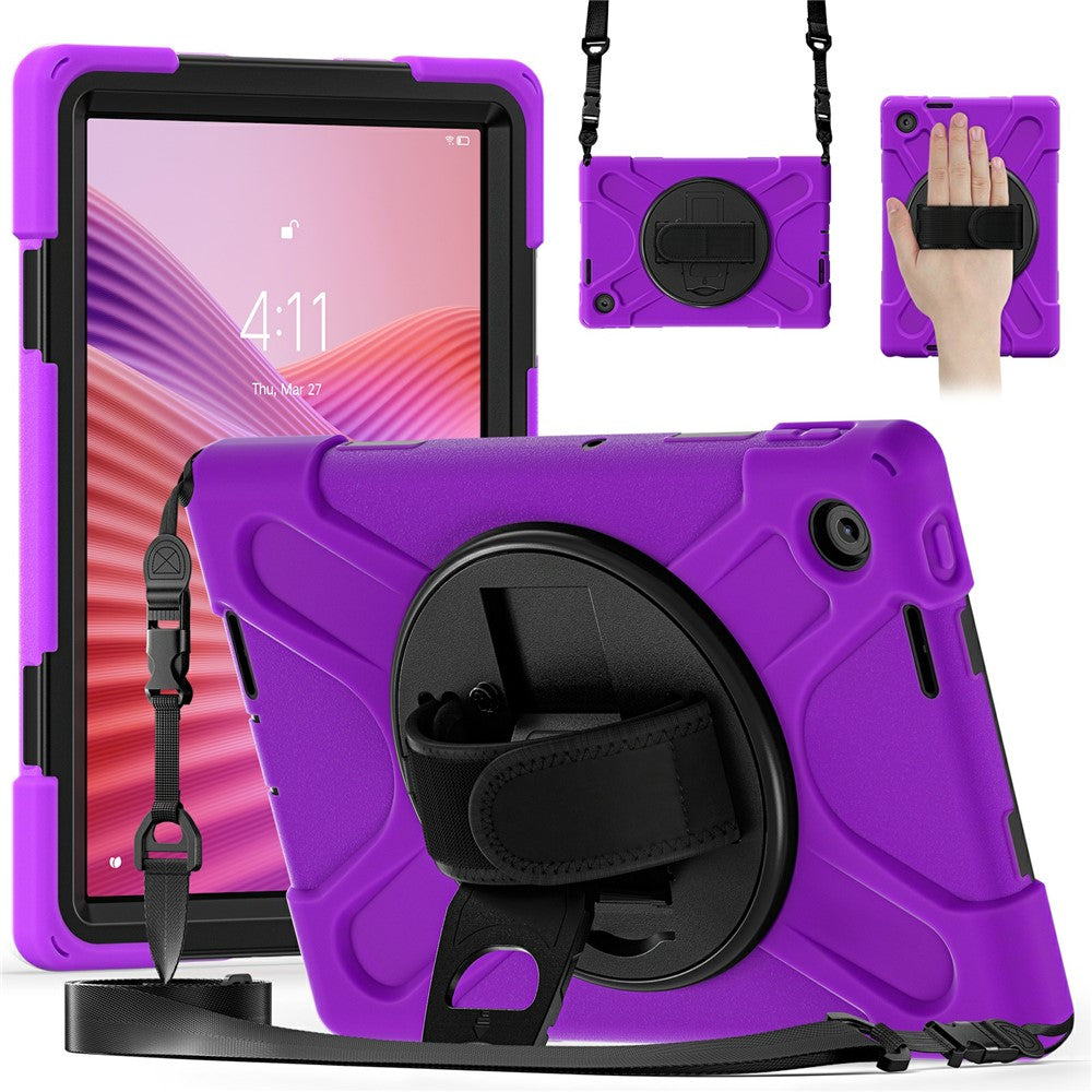 For Lenovo Tab 10.1 (2025) TB311XU / Zhaoyang K10C Kickstand Case TPU PC Silicone Tablet Cover with Shoulder Strap - Purple