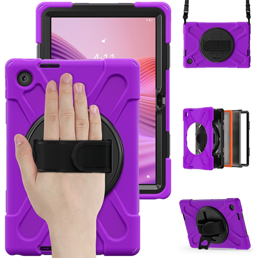For Lenovo Tab 10.1 (2025) TB311XU / Zhaoyang K10C Kickstand Case TPU PC Silicone Tablet Cover with Shoulder Strap - Purple