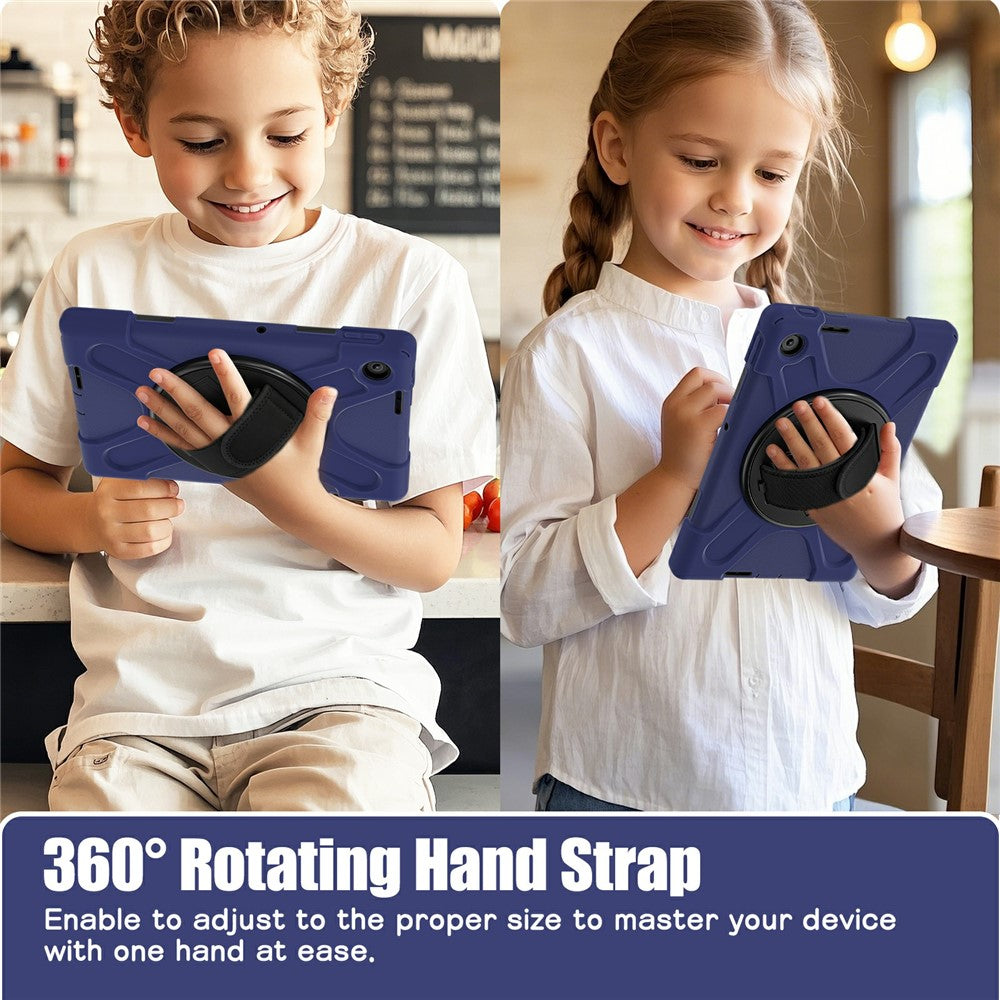 For Lenovo Tab 10.1 (2025) TB311XU / Zhaoyang K10C Case Rotary Kickstand PC+Silicone Hand Strap Tablet Cover - Navy Blue