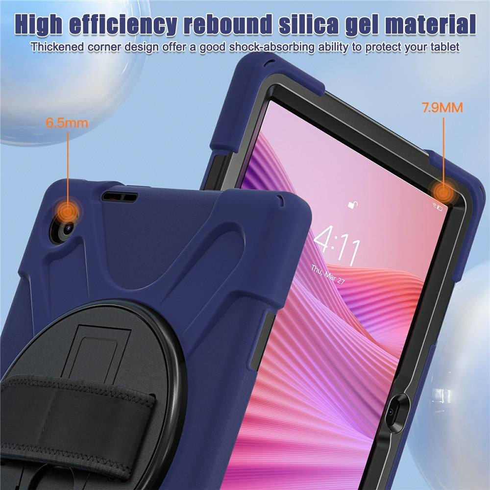 For Lenovo Tab 10.1 (2025) TB311XU / Zhaoyang K10C Case Rotary Kickstand PC+Silicone Hand Strap Tablet Cover - Navy Blue