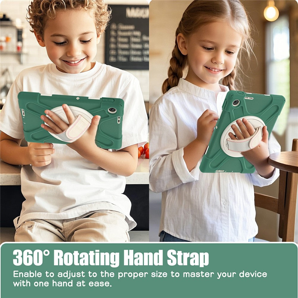 For Lenovo Tab 10.1 (2025) TB311XU / Zhaoyang K10C Case Rotary Kickstand PC+Silicone Hand Strap Tablet Cover - Emerald Green