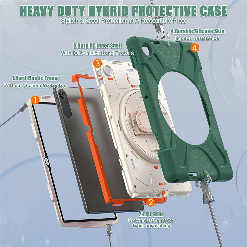 For Lenovo Tab 10.1 (2025) TB311XU / Zhaoyang K10C Case Rotary Kickstand PC+Silicone Hand Strap Tablet Cover - Emerald Green