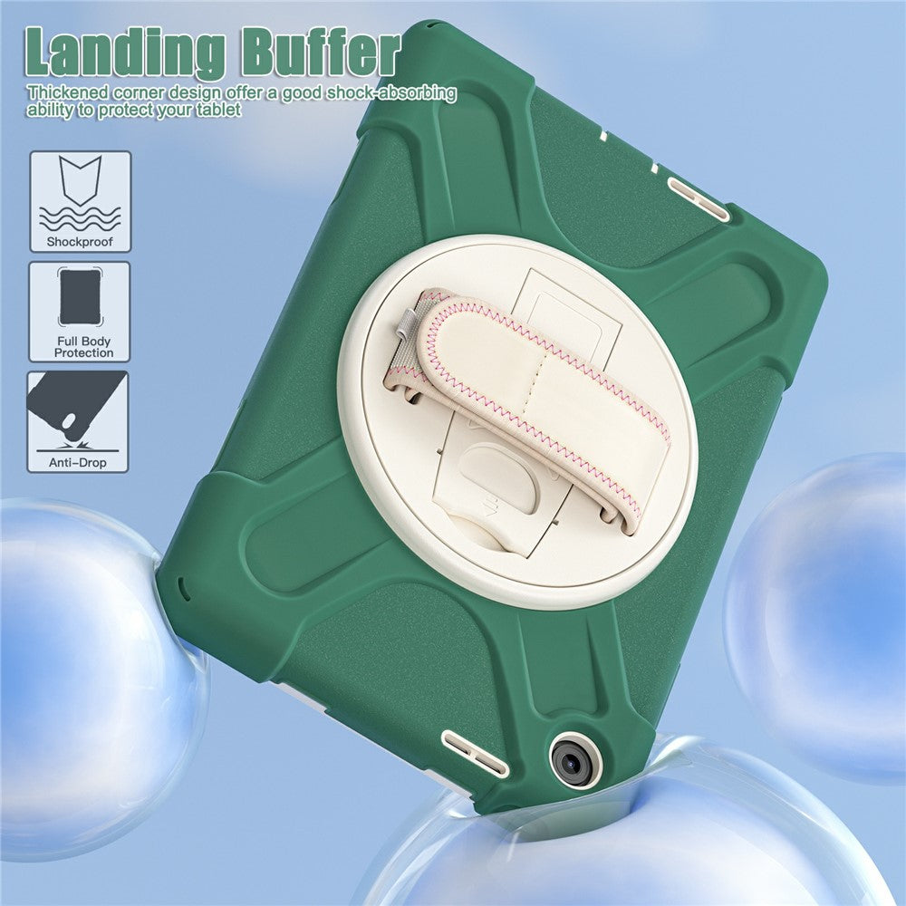 For Lenovo Tab 10.1 (2025) TB311XU / Zhaoyang K10C Case Rotary Kickstand PC+Silicone Hand Strap Tablet Cover - Emerald Green
