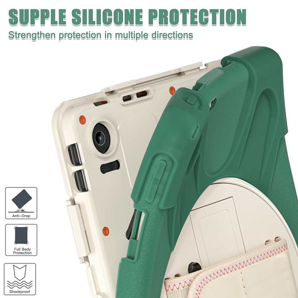 For Lenovo Tab 10.1 (2025) TB311XU / Zhaoyang K10C Case Rotary Kickstand PC+Silicone Hand Strap Tablet Cover - Emerald Green