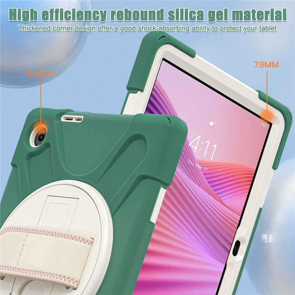 For Lenovo Tab 10.1 (2025) TB311XU / Zhaoyang K10C Case Rotary Kickstand PC+Silicone Hand Strap Tablet Cover - Emerald Green
