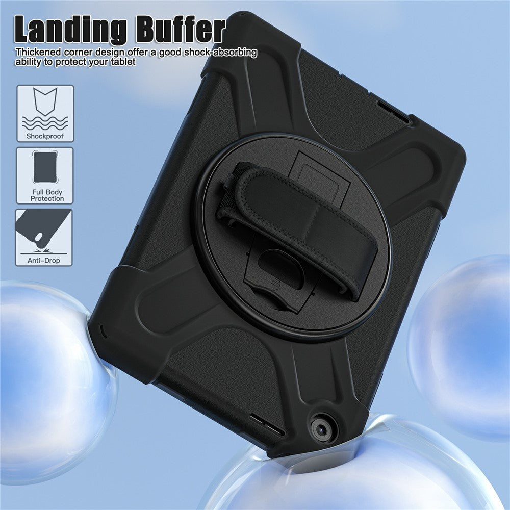 For Lenovo Tab 10.1 (2025) TB311XU / Zhaoyang K10C Case Rotary Kickstand PC+Silicone Hand Strap Tablet Cover - Black