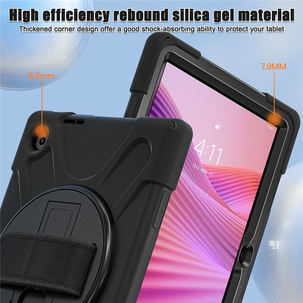 For Lenovo Tab 10.1 (2025) TB311XU / Zhaoyang K10C Case Rotary Kickstand PC+Silicone Hand Strap Tablet Cover - Black