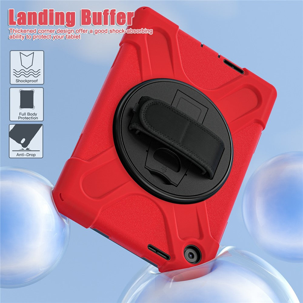 For Lenovo Tab 10.1 (2025) TB311XU / Zhaoyang K10C Case Rotary Kickstand PC+Silicone Hand Strap Tablet Cover - Red