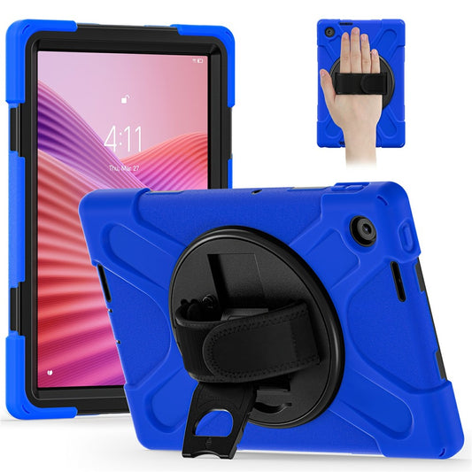 For Lenovo Tab 10.1 (2025) TB311XU / Zhaoyang K10C Case Rotary Kickstand PC+Silicone Hand Strap Tablet Cover - Blue
