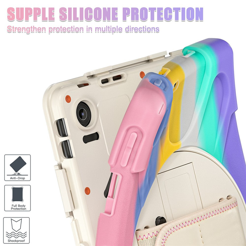 For Lenovo Tab 10.1 (2025) TB311XU / Zhaoyang K10C Case Rotary Kickstand PC+Silicone Hand Strap Tablet Cover - Colorful Pink