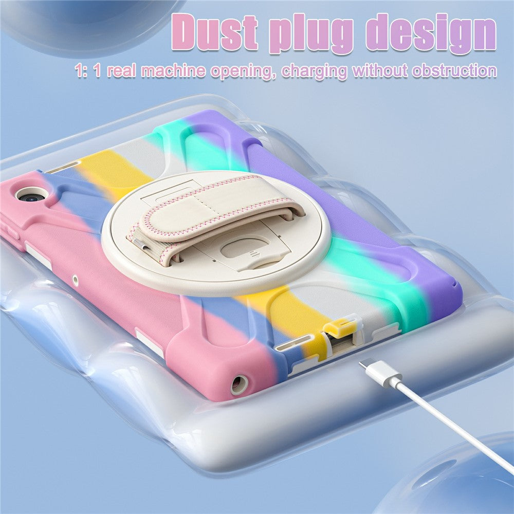 For Lenovo Tab 10.1 (2025) TB311XU / Zhaoyang K10C Case Rotary Kickstand PC+Silicone Hand Strap Tablet Cover - Colorful Pink