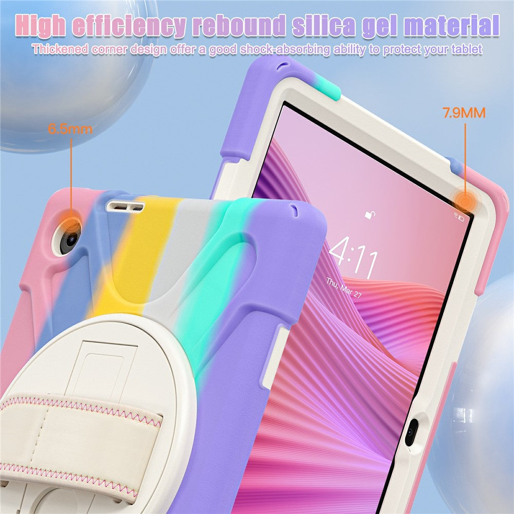 For Lenovo Tab 10.1 (2025) TB311XU / Zhaoyang K10C Case Rotary Kickstand PC+Silicone Hand Strap Tablet Cover - Colorful Pink