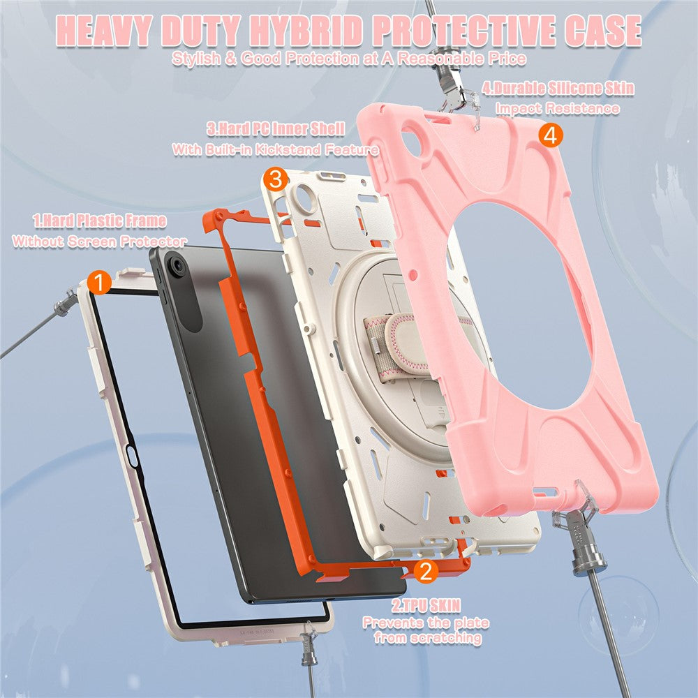 For Lenovo Tab 10.1 (2025) TB311XU / Zhaoyang K10C Case Rotary Kickstand PC+Silicone Hand Strap Tablet Cover - Pink