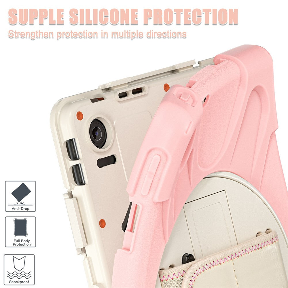For Lenovo Tab 10.1 (2025) TB311XU / Zhaoyang K10C Case Rotary Kickstand PC+Silicone Hand Strap Tablet Cover - Pink