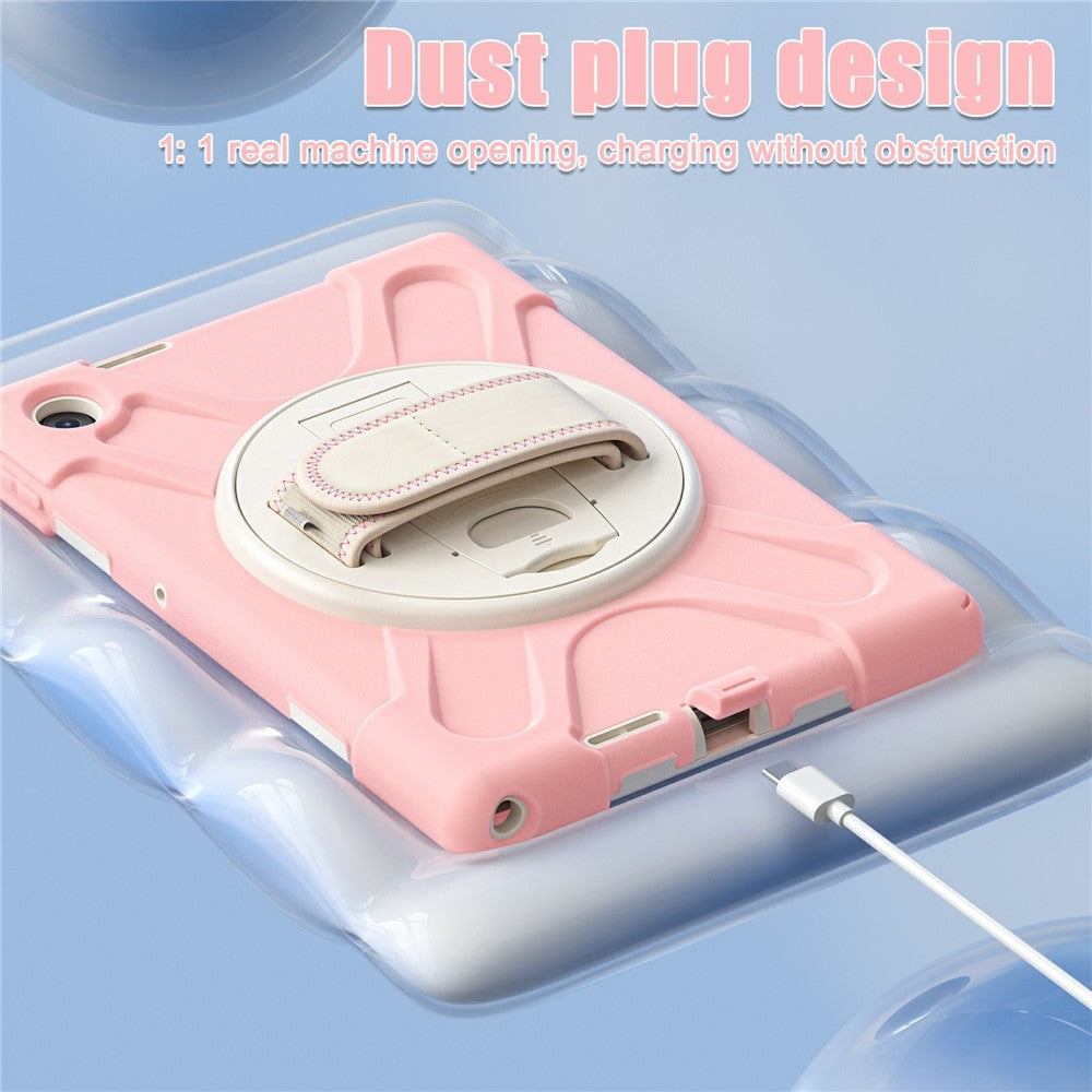 For Lenovo Tab 10.1 (2025) TB311XU / Zhaoyang K10C Case Rotary Kickstand PC+Silicone Hand Strap Tablet Cover - Pink