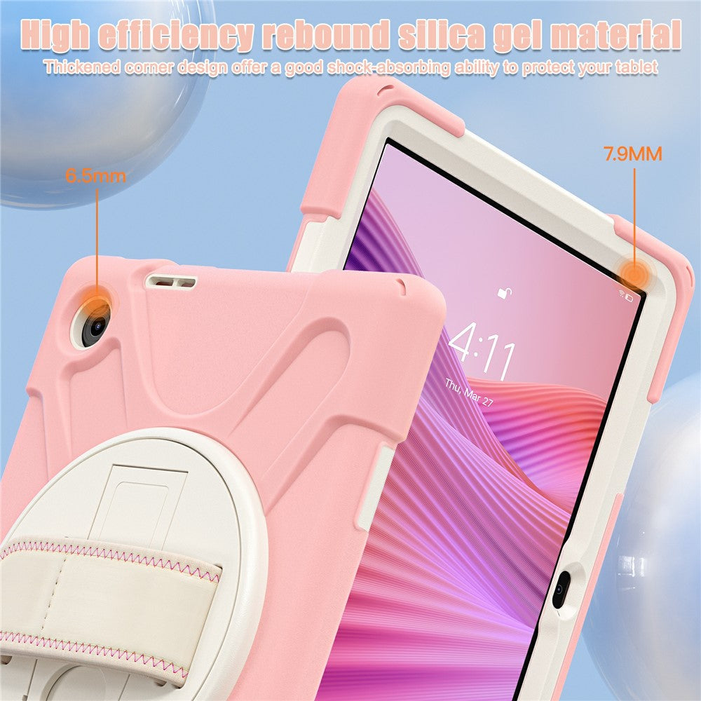 For Lenovo Tab 10.1 (2025) TB311XU / Zhaoyang K10C Case Rotary Kickstand PC+Silicone Hand Strap Tablet Cover - Pink