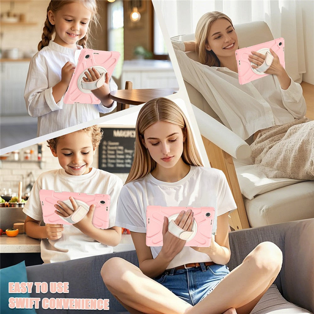 For Lenovo Tab 10.1 (2025) TB311XU / Zhaoyang K10C Case Rotary Kickstand PC+Silicone Hand Strap Tablet Cover - Pink