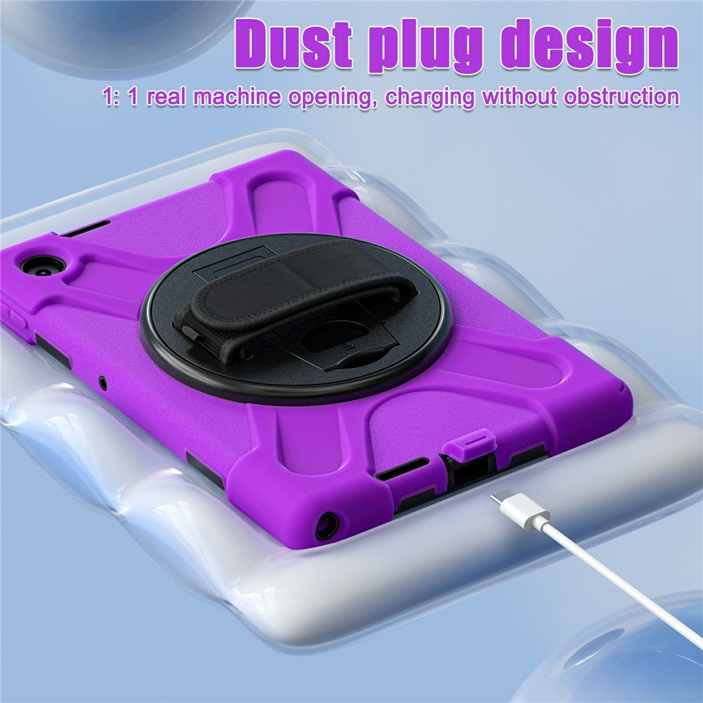 For Lenovo Tab 10.1 (2025) TB311XU / Zhaoyang K10C Case Rotary Kickstand PC+Silicone Hand Strap Tablet Cover - Purple