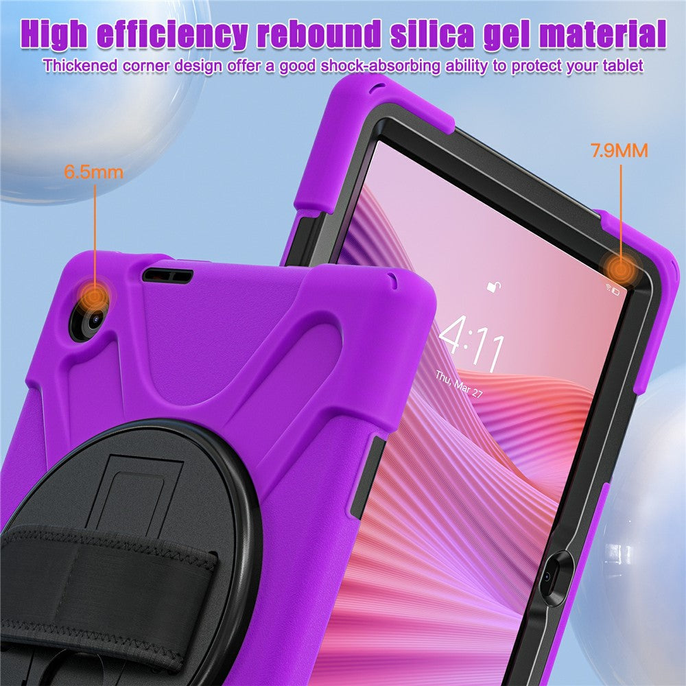 For Lenovo Tab 10.1 (2025) TB311XU / Zhaoyang K10C Case Rotary Kickstand PC+Silicone Hand Strap Tablet Cover - Purple