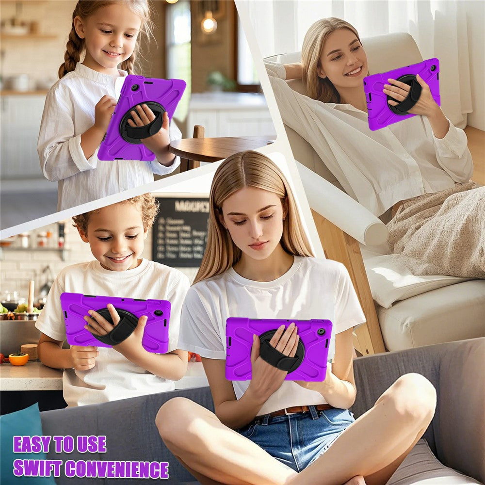 For Lenovo Tab 10.1 (2025) TB311XU / Zhaoyang K10C Case Rotary Kickstand PC+Silicone Hand Strap Tablet Cover - Purple