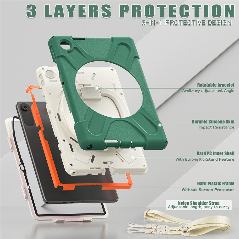 For Lenovo Tab 10.1 (2025) TB311XU / Zhaoyang K10C Case TPU + PC + Silicone Tablet Cover Swivel Kickstand Handle Grip - Emerald Green
