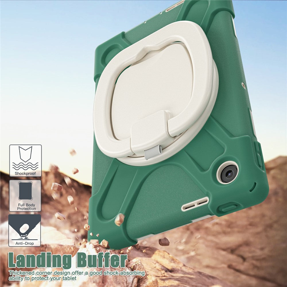 For Lenovo Tab 10.1 (2025) TB311XU / Zhaoyang K10C Case TPU + PC + Silicone Tablet Cover Swivel Kickstand Handle Grip - Emerald Green