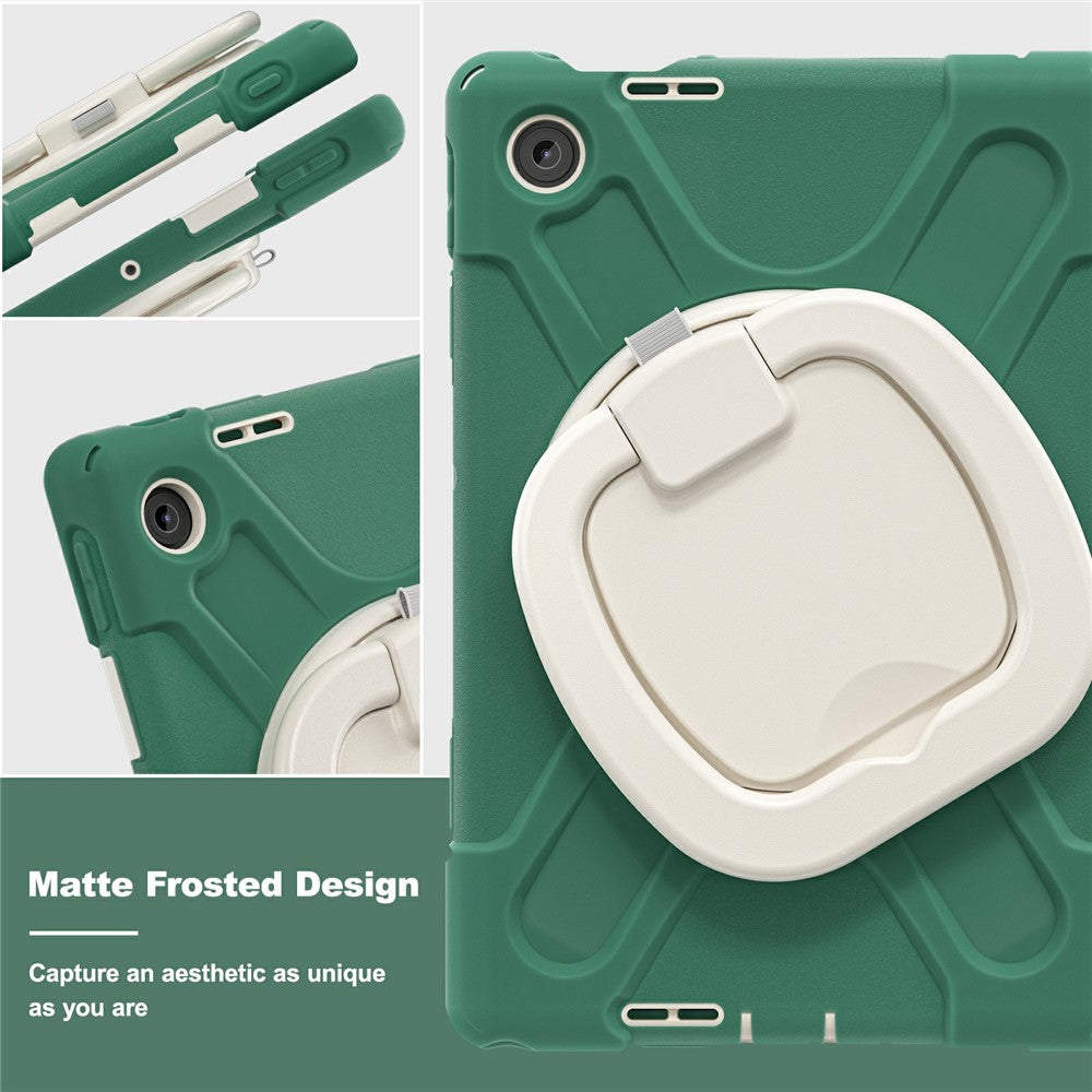 For Lenovo Tab 10.1 (2025) TB311XU / Zhaoyang K10C Case TPU + PC + Silicone Tablet Cover Swivel Kickstand Handle Grip - Emerald Green