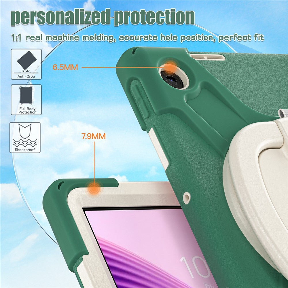 For Lenovo Tab 10.1 (2025) TB311XU / Zhaoyang K10C Case TPU + PC + Silicone Tablet Cover Swivel Kickstand Handle Grip - Emerald Green