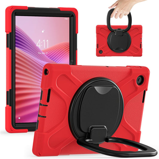 For Lenovo Tab 10.1 (2025) TB311XU / Zhaoyang K10C Case TPU + PC + Silicone Tablet Cover Swivel Kickstand Handle Grip - Red