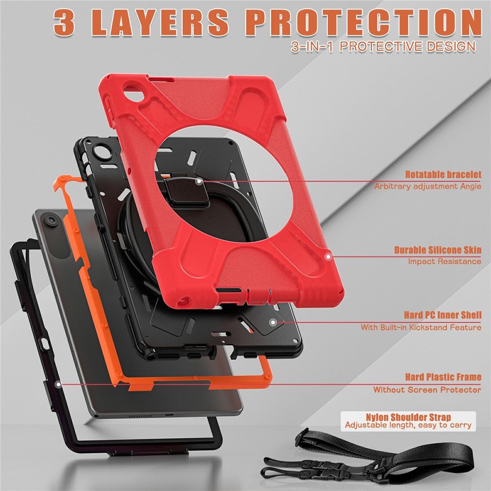 For Lenovo Tab 10.1 (2025) TB311XU / Zhaoyang K10C Case TPU + PC + Silicone Tablet Cover Swivel Kickstand Handle Grip - Red
