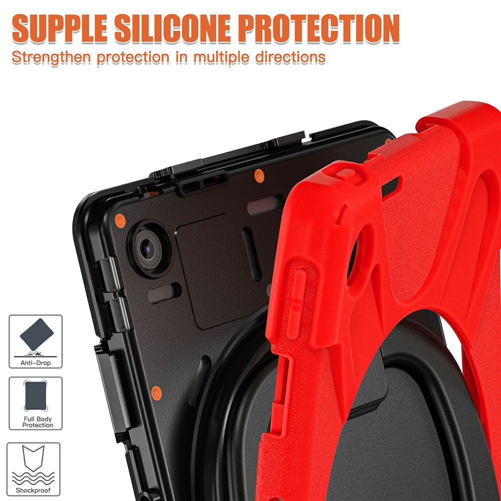 For Lenovo Tab 10.1 (2025) TB311XU / Zhaoyang K10C Case TPU + PC + Silicone Tablet Cover Swivel Kickstand Handle Grip - Red